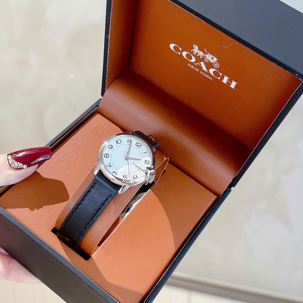 Đồng Hồ Nữ Coach Arden Size 28mm Dây Da Hồng Mặt Trắng Vỏ Silver Quartz