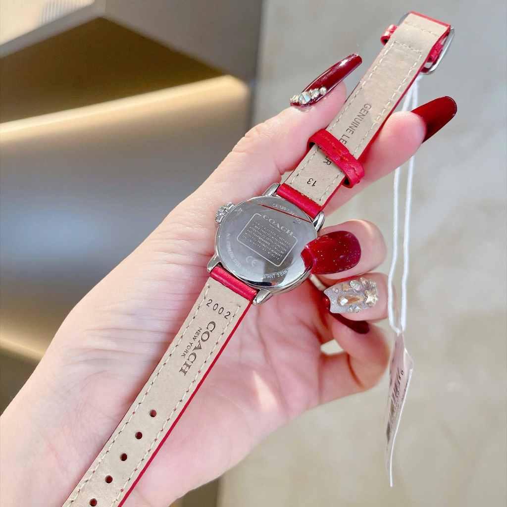 Đồng Hồ Nữ Coach Arden Size 28mm Dây Da Đỏ Mặt Trắng Quartz