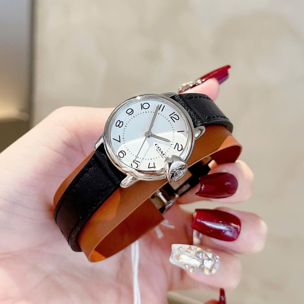 Đồng Hồ Nữ Coach Arden Size 28mm Dây Da Hồng Mặt Trắng Vỏ Silver Quartz