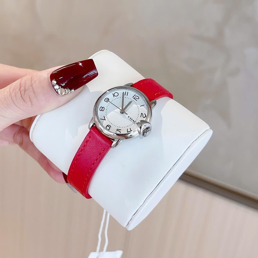 Đồng Hồ Nữ Coach Arden Size 28mm Dây Da Đỏ Mặt Trắng Quartz