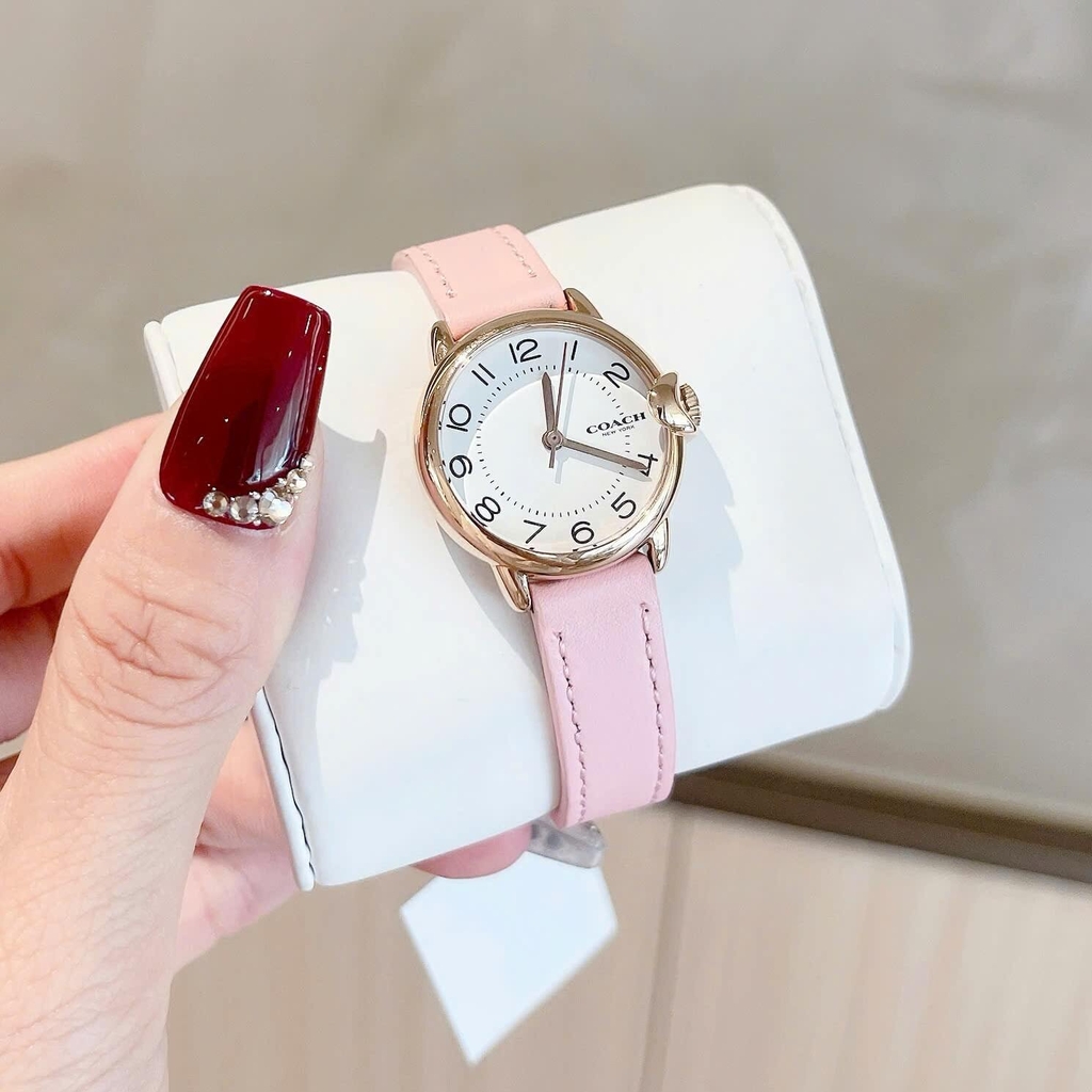 Đồng Hồ Nữ Coach Arden Size 28mm Dây Da Hồng Mặt Trắng Vỏ Rose Quartz