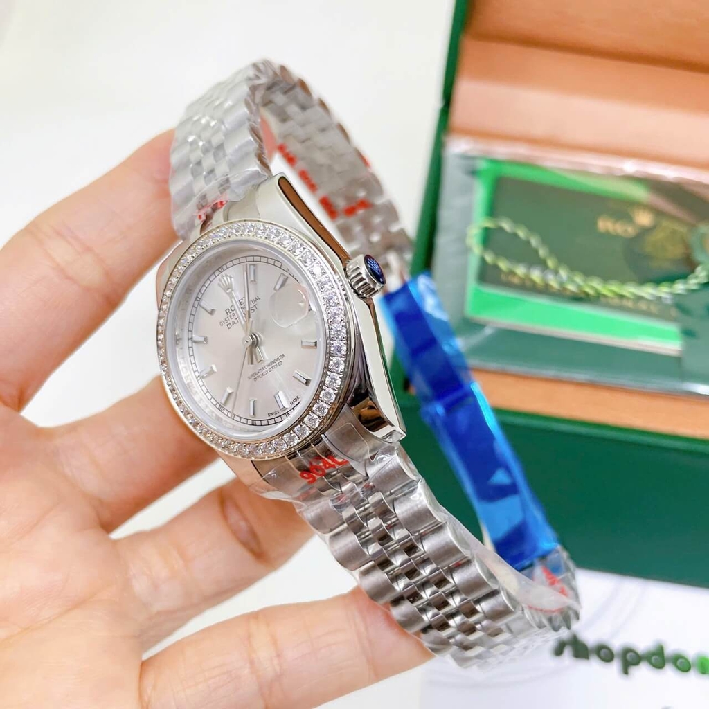 Đồng Hồ Rolex Datejust Nữ Dây Thép Silver Mặt Trắng Đính Đá Size 31mm - Quartz