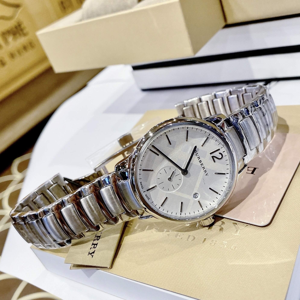 Đồng Hồ Nam Burberry BU10004 Máy Thụy Sĩ Quartz Size 40mm Dây Thép Silver Mặt Trắng