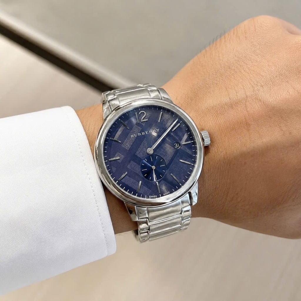 Đồng Hồ Nam Burberry BU10007 Máy Thụy Sĩ Quartz Size 40mm Dây Thép Silver Mặt Xanh Navy
