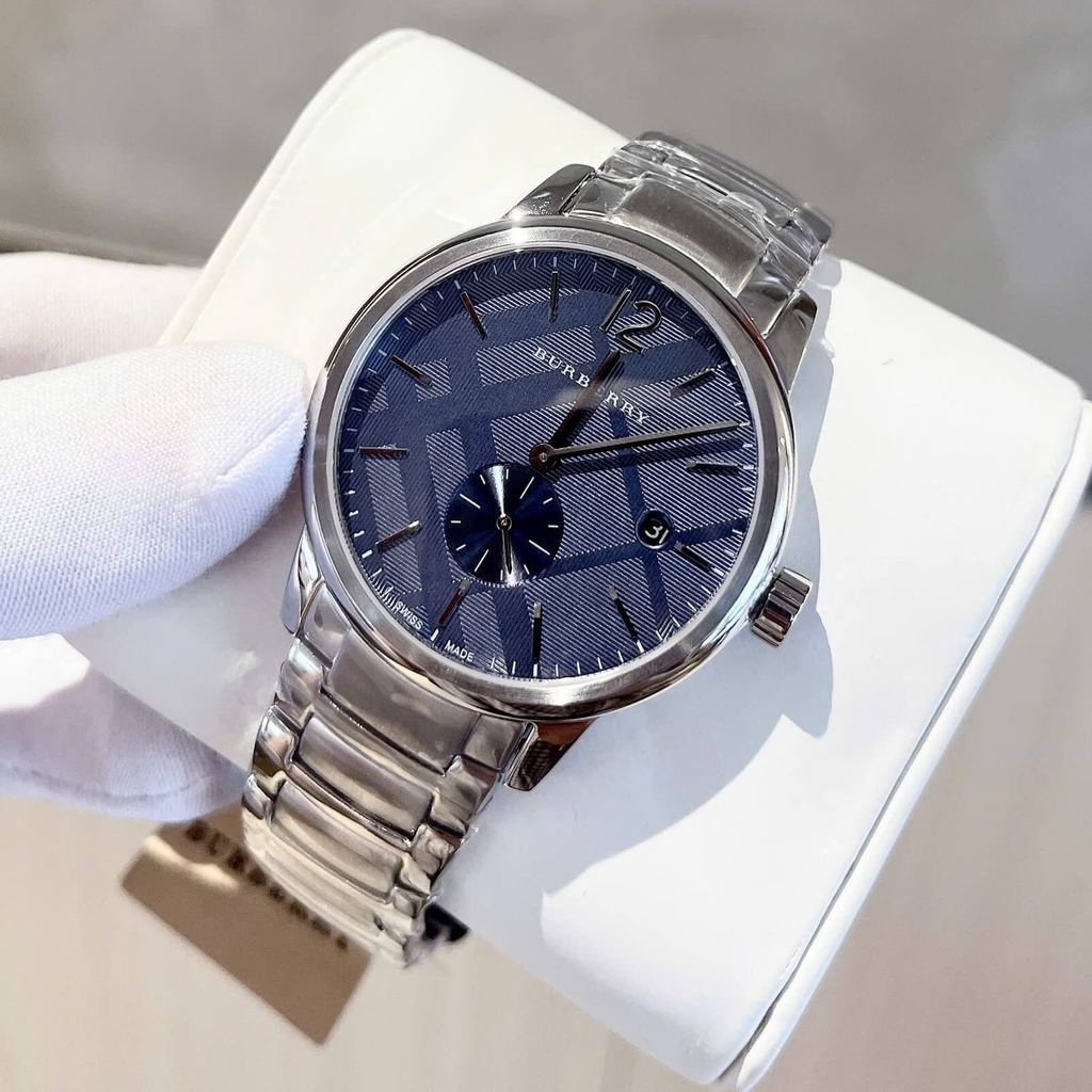 Đồng Hồ Nam Burberry BU10007 Máy Thụy Sĩ Quartz Size 40mm Dây Thép Silver Mặt Xanh Navy