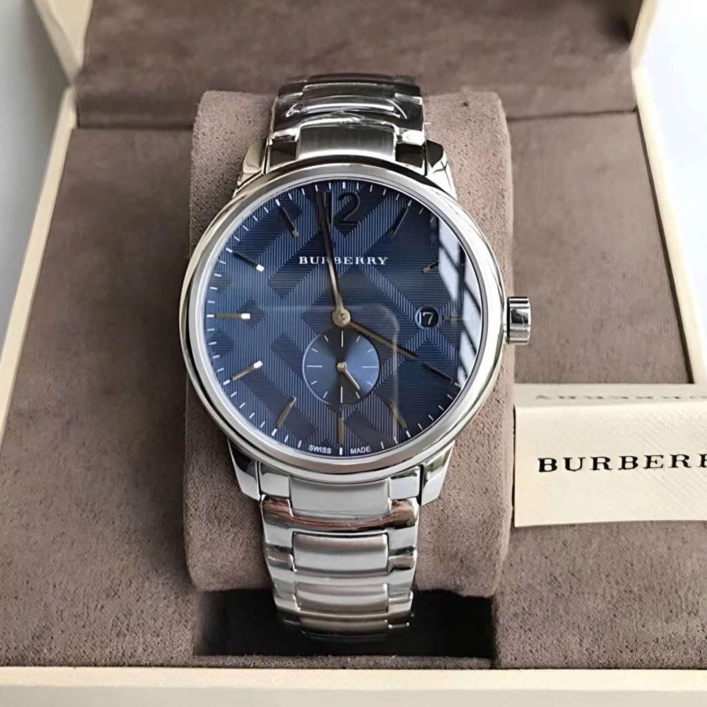 Đồng Hồ Nam Burberry BU10007 Máy Thụy Sĩ Quartz Size 40mm Dây Thép Silver Mặt Xanh Navy