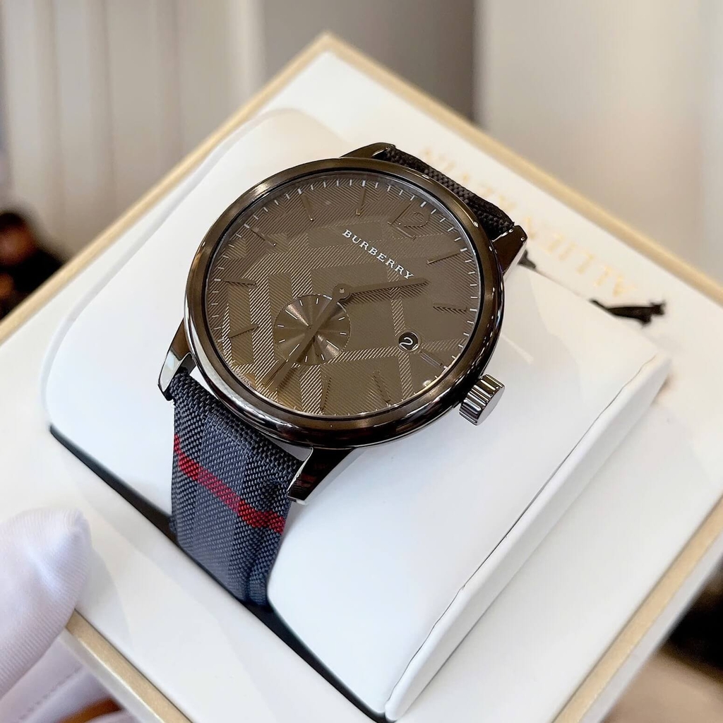 Đồng Hồ Nam Burberry BU10010 Máy Thụy Sĩ Quartz Size 40mm Dây Da Caro Đen Kim Rốn