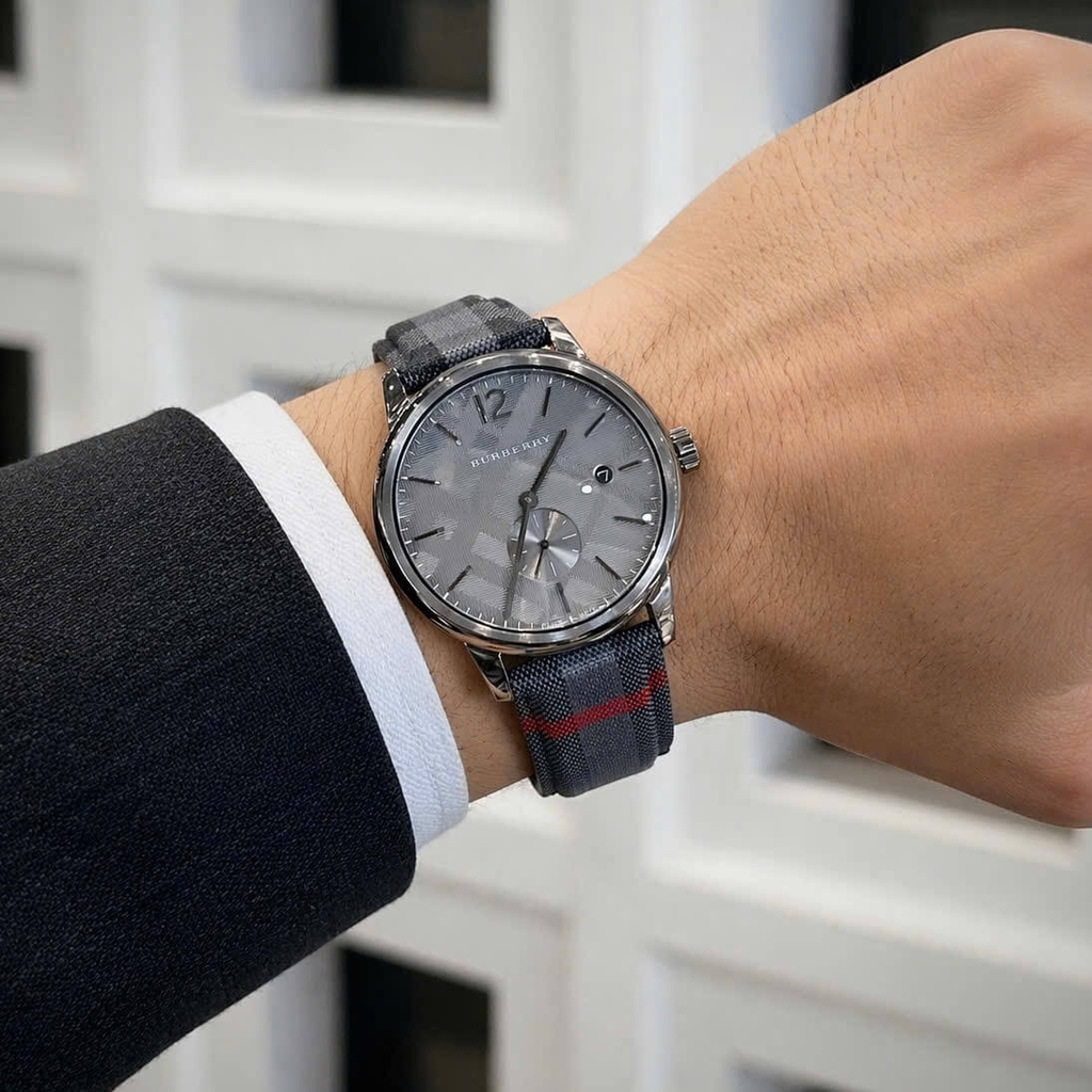 Đồng Hồ Nam Burberry BU10010 Máy Thụy Sĩ Quartz Size 40mm Dây Da Caro Đen Kim Rốn