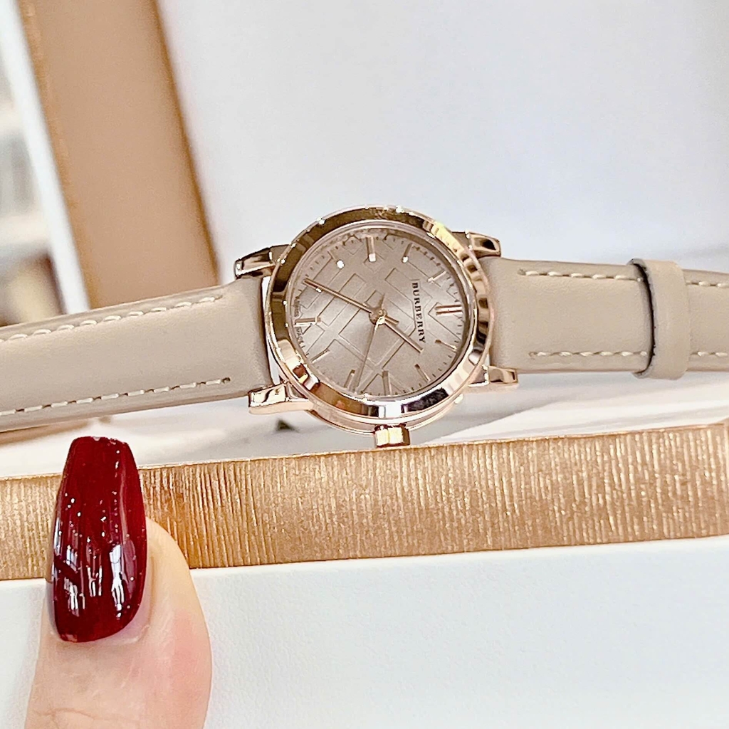 Đồng Hồ Nữ Burberry BU9210 Dây Da Màu Be Vỏ Rose Máy Thụy Sĩ Quartz Size 26mm