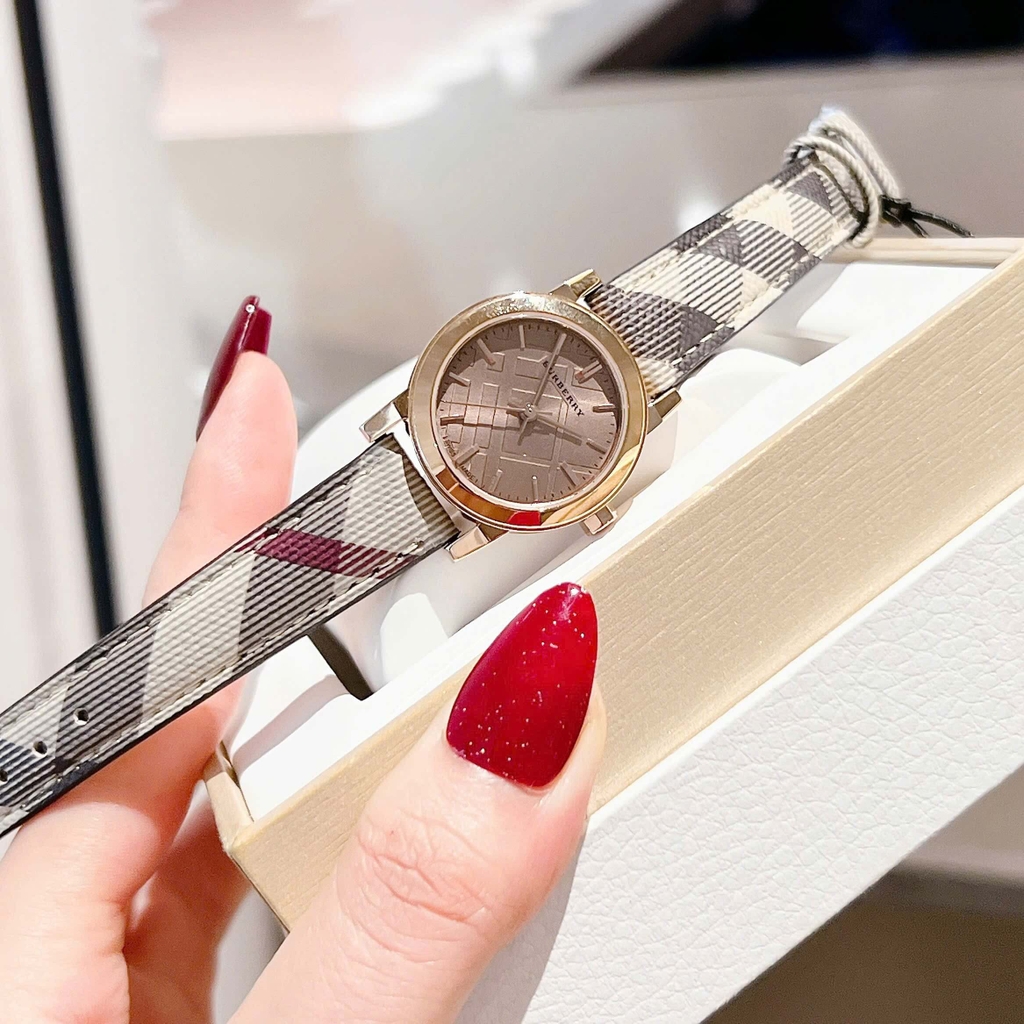 Đồng Hồ Nữ Burberry BU9236 Dây Da Caro Vỏ Vàng Hồng Size 26mm Quartz Thụy Sĩ