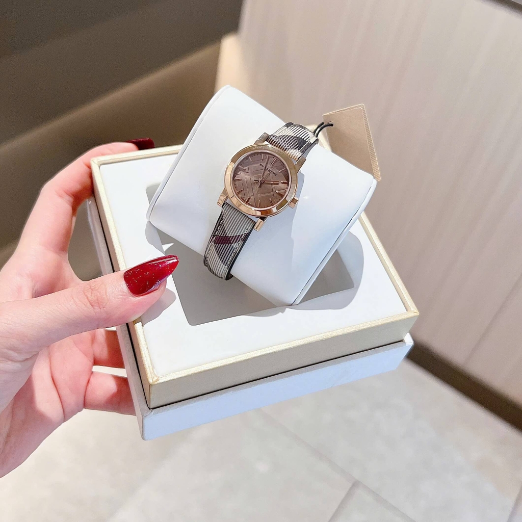 Đồng Hồ Nữ Burberry BU9236 Dây Da Caro Vỏ Vàng Hồng Size 26mm Quartz Thụy Sĩ