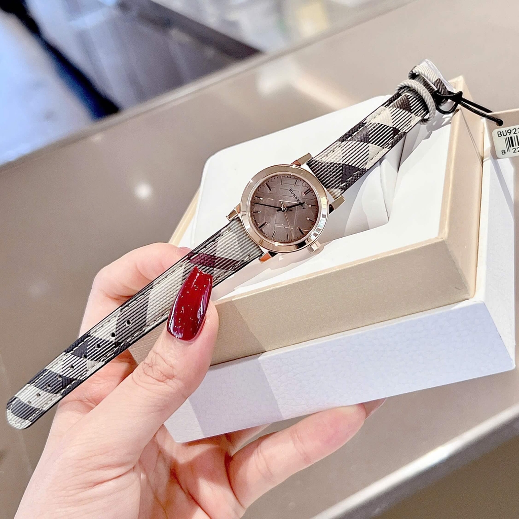 Đồng Hồ Nữ Burberry BU9236 Dây Da Caro Vỏ Vàng Hồng Size 26mm Quartz Thụy Sĩ