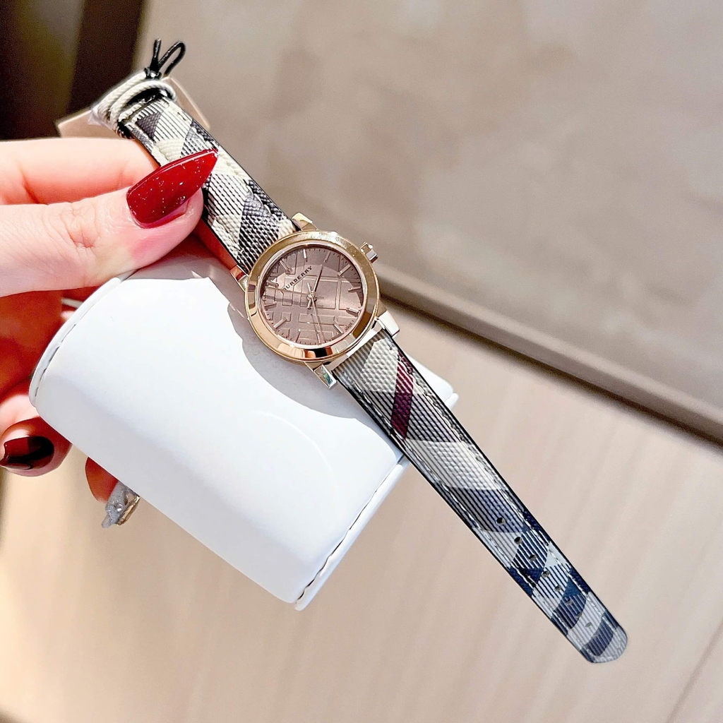 Đồng Hồ Nữ Burberry BU9236 Dây Da Caro Vỏ Vàng Hồng Size 26mm Quartz Thụy Sĩ