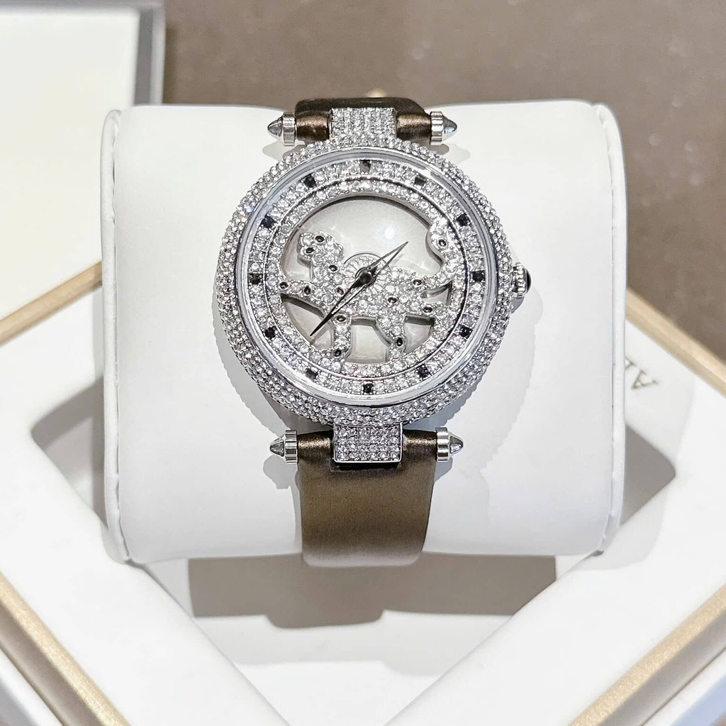 Đồng Hồ Nữ Cartier Mặt Báo Xoay Dây Da Nâu Cao Cấp Size 38mm Quartz