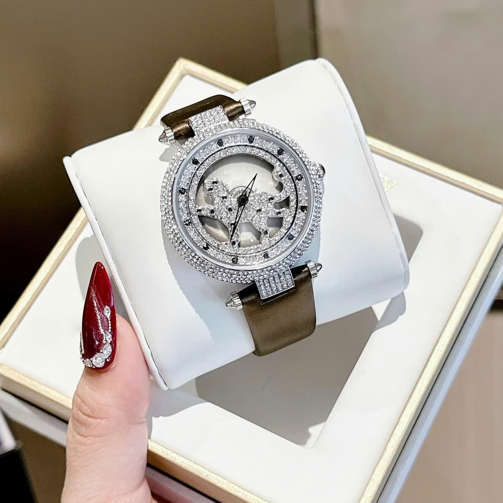 Đồng Hồ Nữ Cartier Mặt Báo Xoay Dây Da Nâu Cao Cấp Size 38mm Quartz
