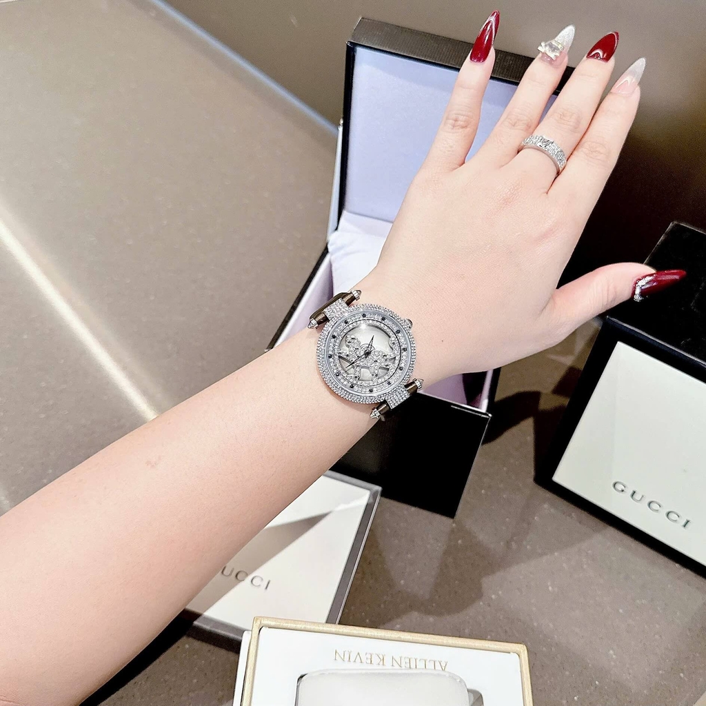 Đồng Hồ Nữ Cartier Mặt Báo Xoay Dây Da Nâu Cao Cấp Size 38mm Quartz