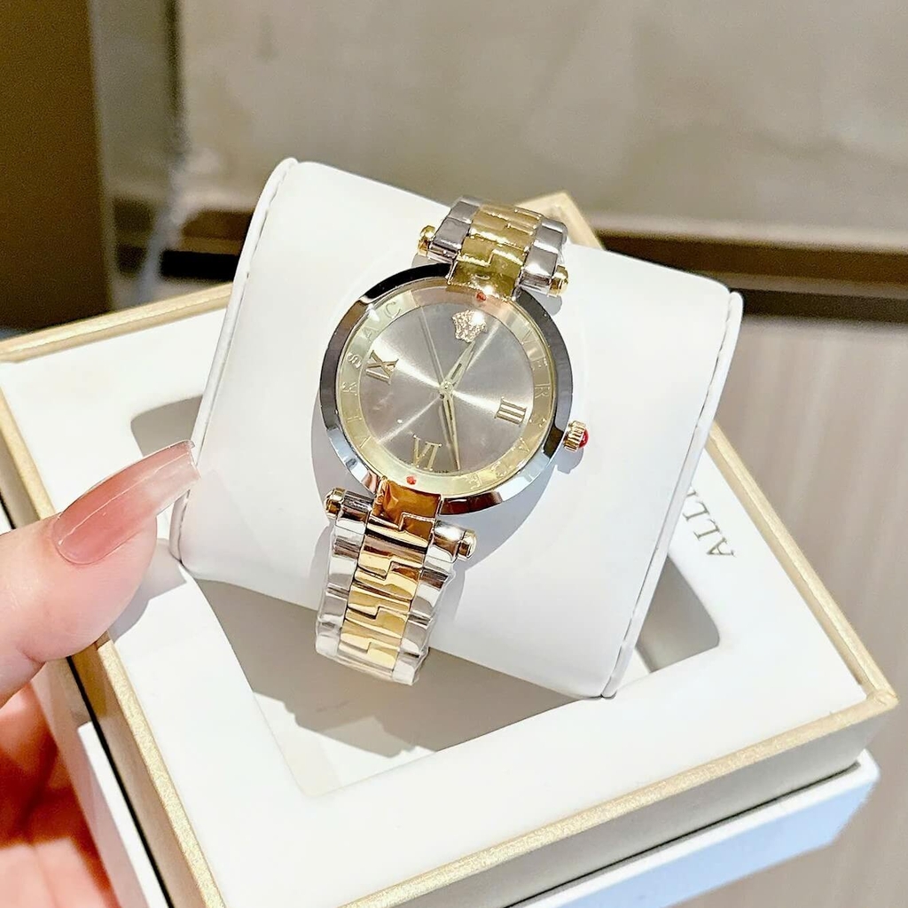 Đồng Hồ Nữ Versace Revive Màu Demi Vàng Mặt Xám Gương Size 35mm