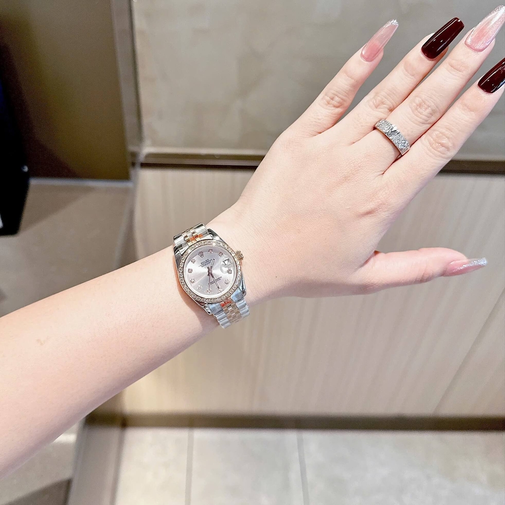 Đồng Hồ Rolex Datejust Nữ Máy Pin Dây Thép Demi Rose Size 31mm Viền Đá Khóa Hộp