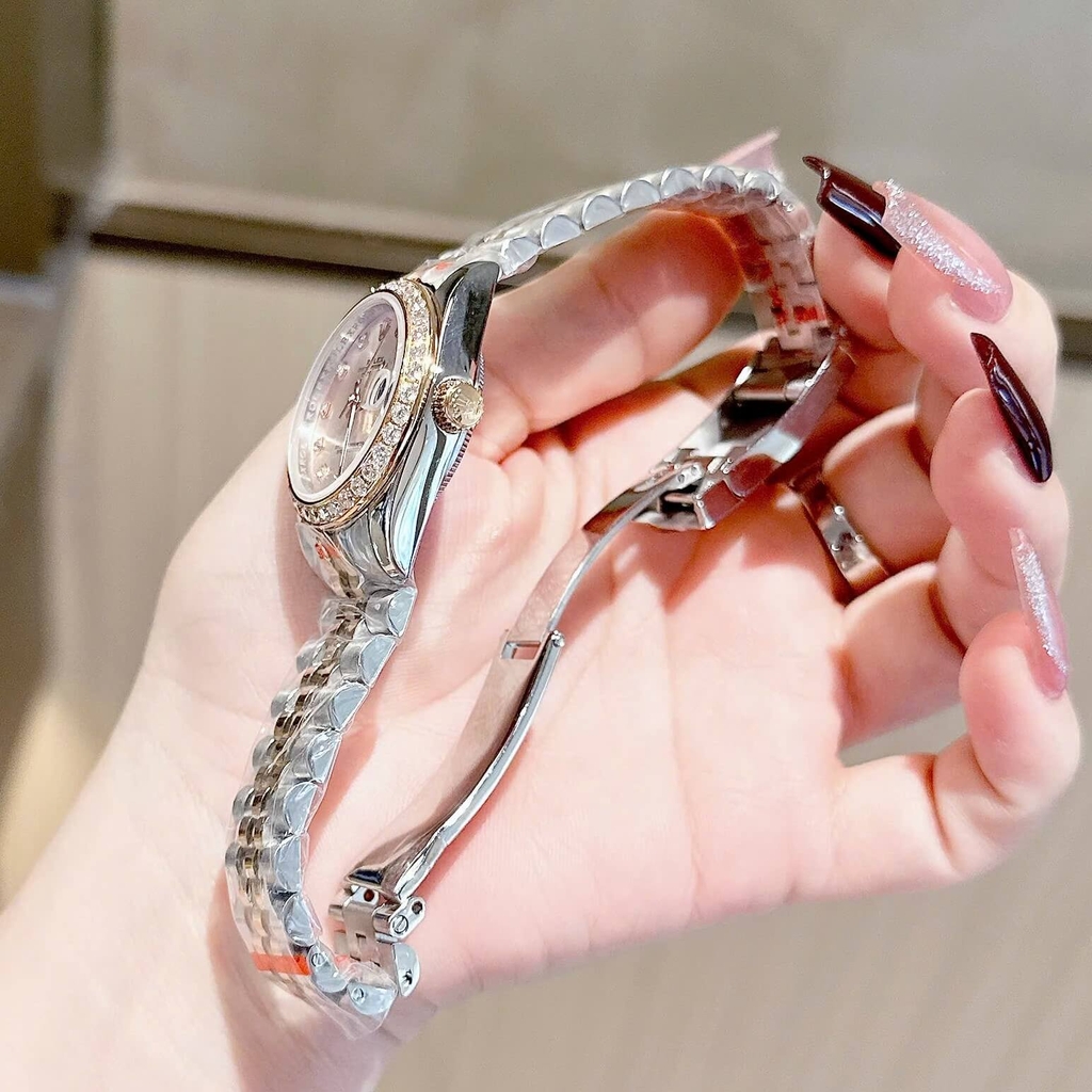 Đồng Hồ Rolex Datejust Nữ Máy Pin Dây Thép Demi Rose Size 31mm Viền Đá Khóa Hộp