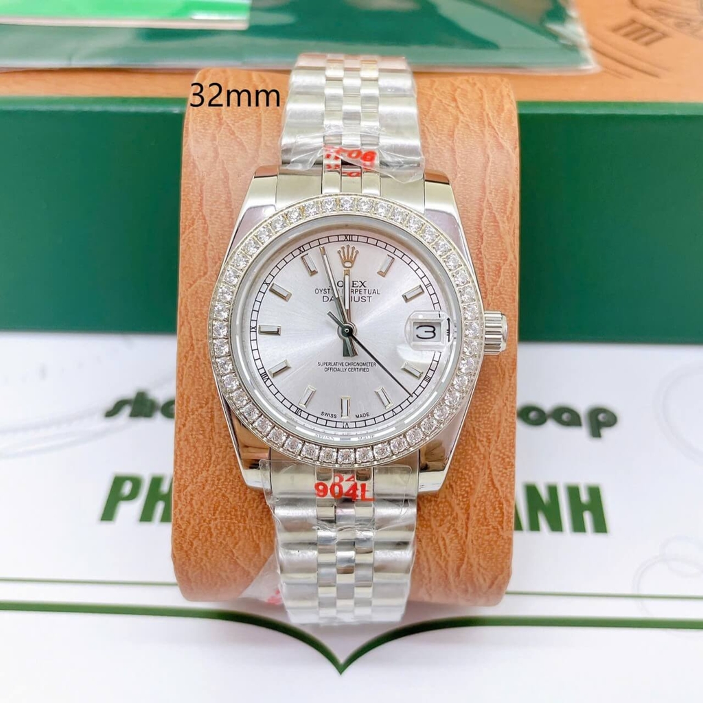 Đồng Hồ Rolex Datejust Nữ Dây Thép Silver Mặt Trắng Đính Đá Size 31mm - Quartz