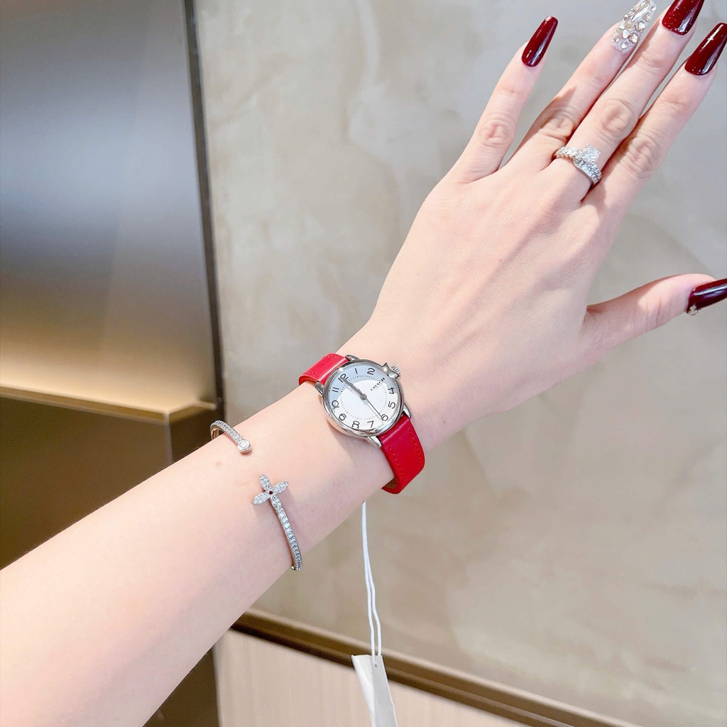 Đồng Hồ Nữ Coach Arden Size 28mm Dây Da Đỏ Mặt Trắng Quartz