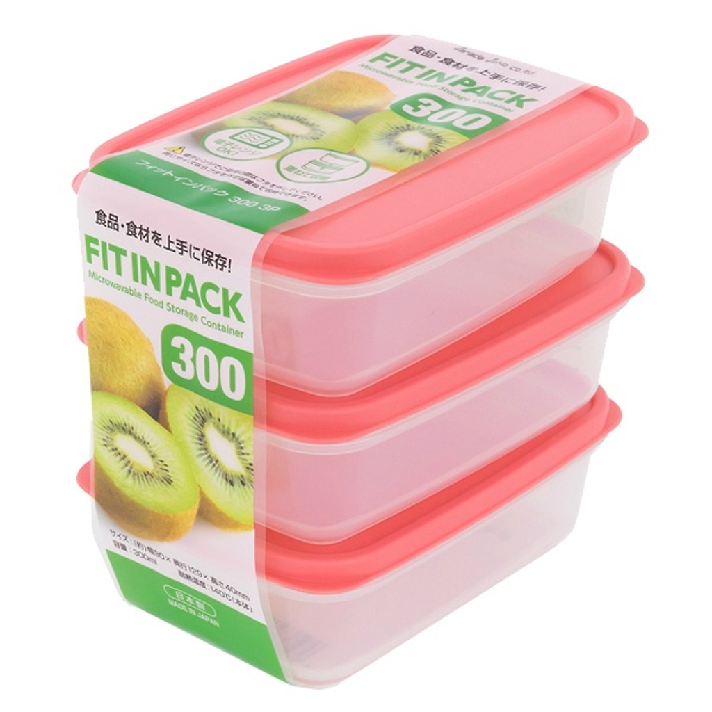 Set 3 hộp nhựa nắp dẻo 300ml (màu xanh)