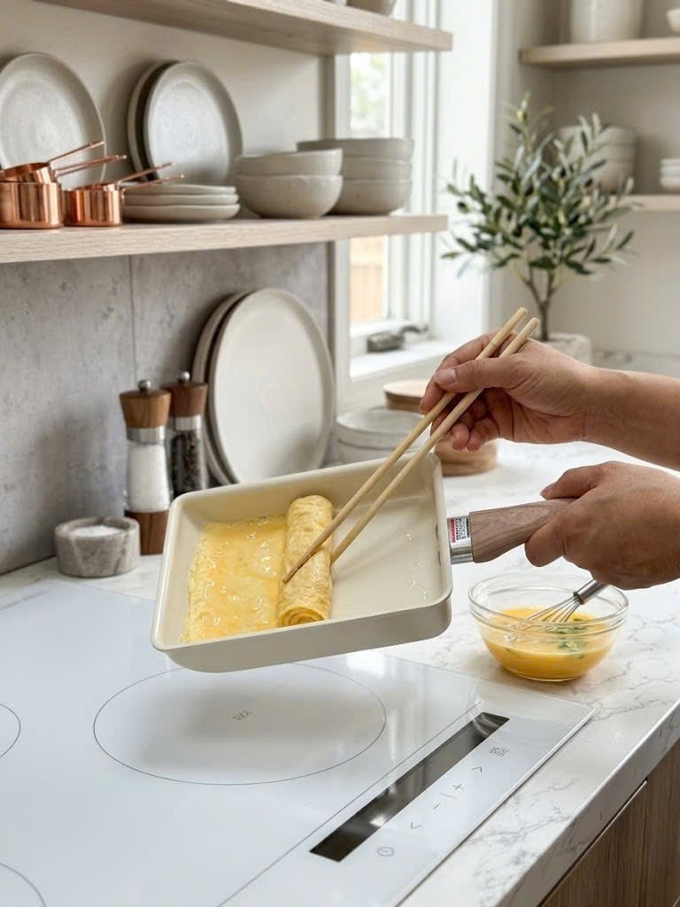 Chảo chiên trứng 
cuộn chống dính 
Ceramic Kakusee 
13x18cm