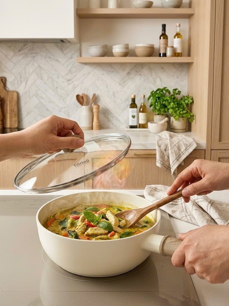 Chảo nhôm đúc sâu 
lòng chống dính 
Todaii - 18cm, nắp 
kính