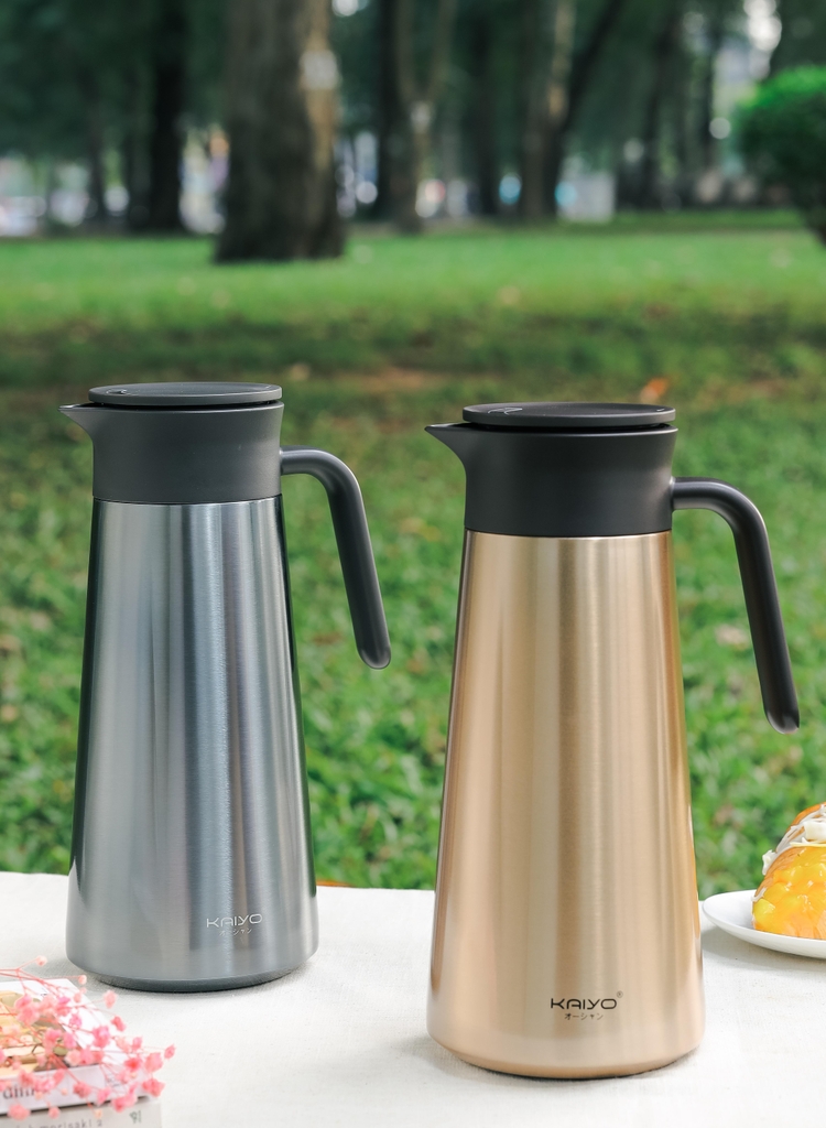 Bình giữ nhiệt kèm lọc trà Kaiyo dung tích 1.8L, màu vàng đồng