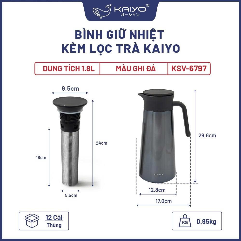 Bình giữ nhiệt kèm lọc trà Kaiyo dung tích 1.8L, màu ghi đá