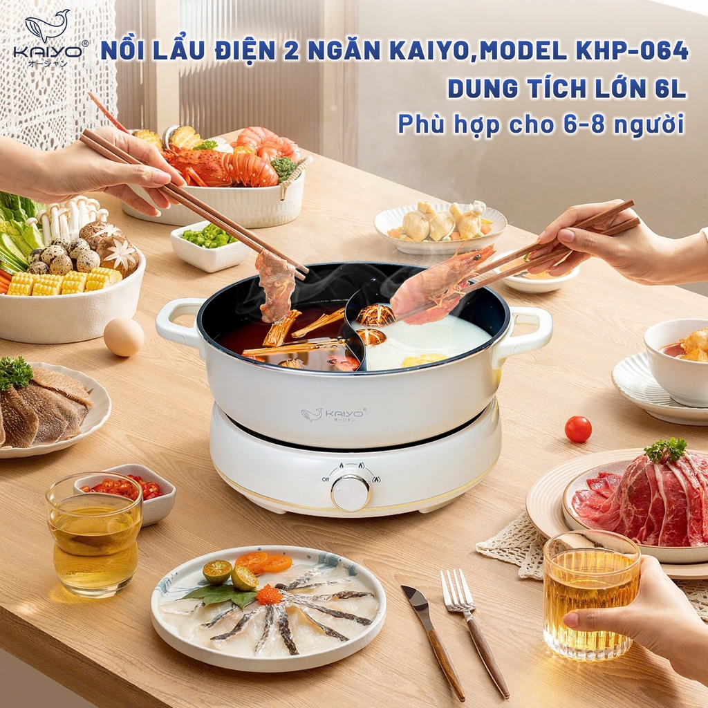 Nồi lẩu điện 2 ngăn Kaiyo , model KHP 064