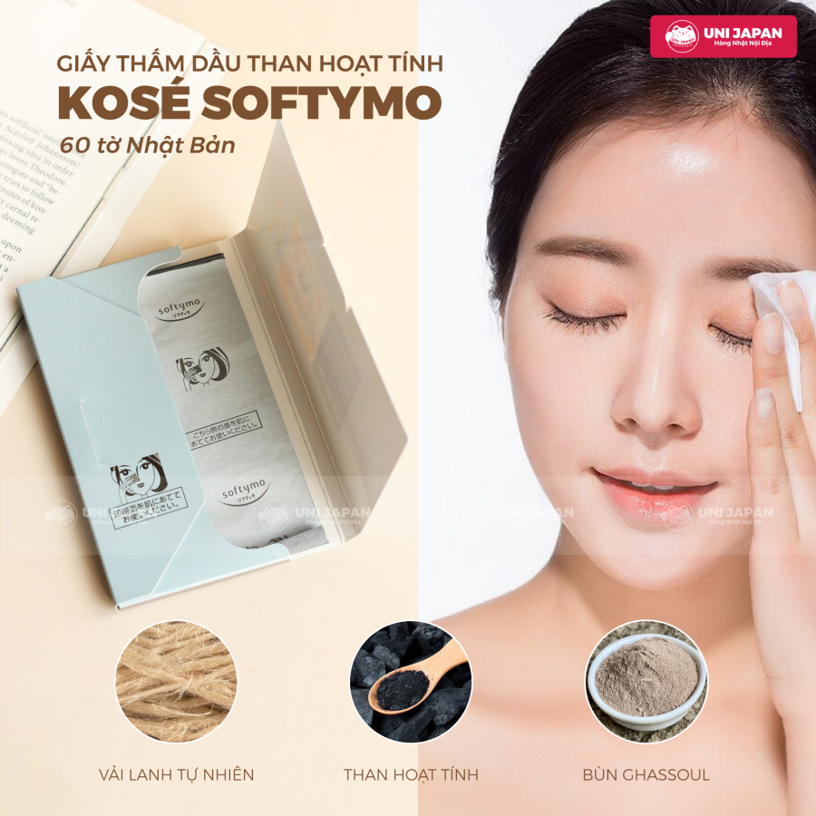 Giấy thấm dầu Kose Softymo than hoạt tính 60 tờ Nhật Bản