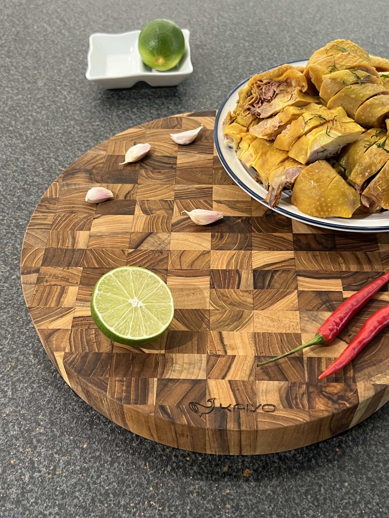 Thớt chặt gỗ Teak đầu cây Kaiyo hình tròn 30 x 3,8cm