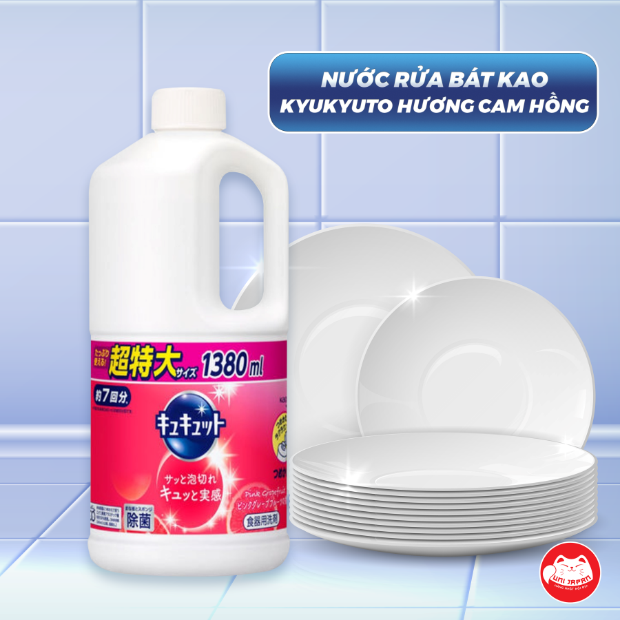 Nước rửa bát Kyukyuto hương cam hồng 1380ml - Nhật Bản