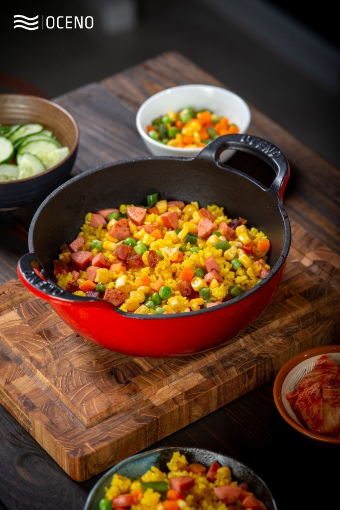 Chảo gang Oceno sâu lòng màu đỏ 20cm