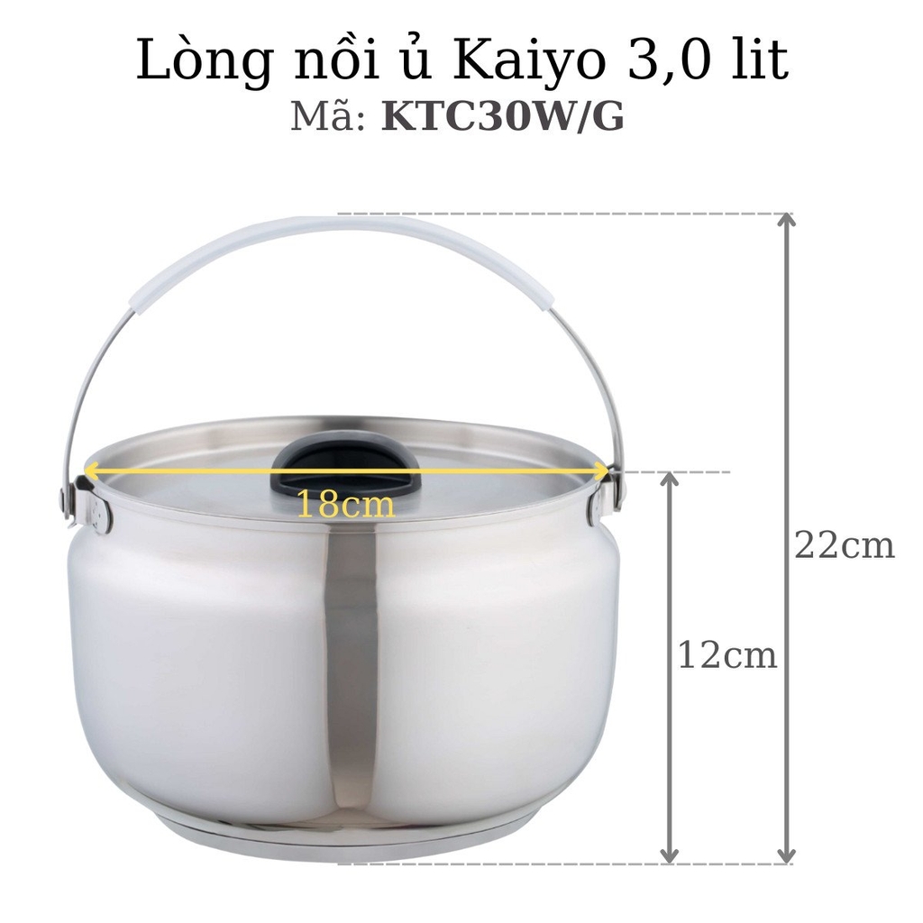 Nồi ủ chân không Kaiyo màu trắng, dung tích 3,0 lít