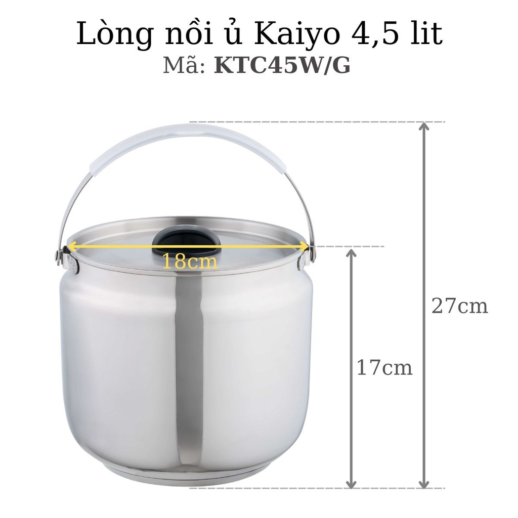 Nồi ủ chân không Kaiyo màu Inox, dung tích 4,5 lít