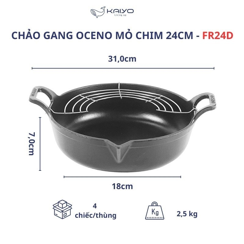 Chảo gang Oceno Matte Black có vòi rót 24cm