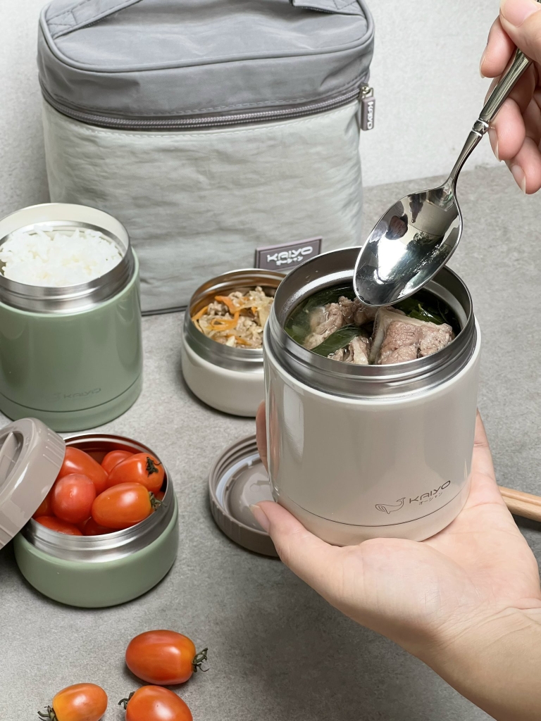 Bộ hộp cơm giữ nhiệt 4 hộp, dung tích 1200ml, màu be và xanh olive