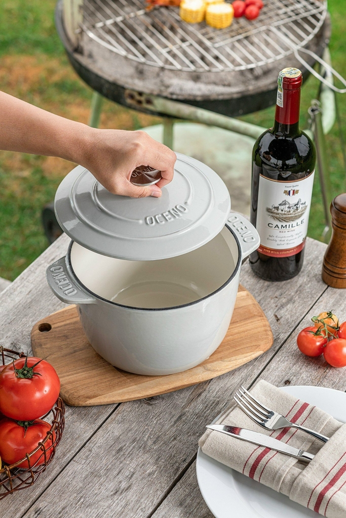 Nồi gang thành cao Oceno 20cm màu trắng