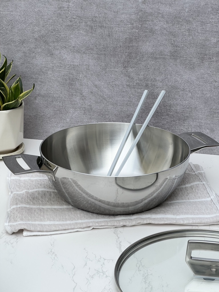 Chảo inox 3 lớp đáy liền sâu lòng Tri-Ply Kaiyo 2 tay cầm, size 26cm