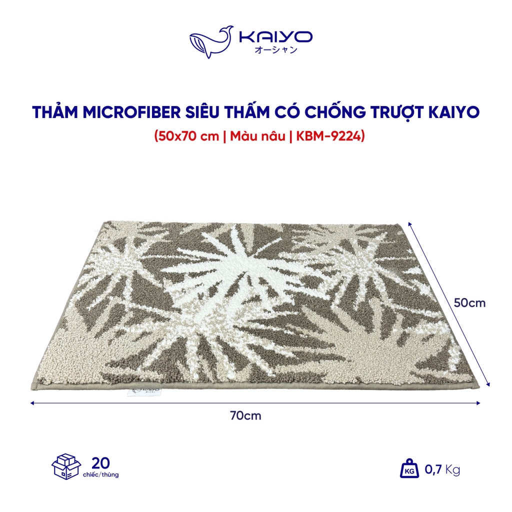 Thảm microfiber siêu thấm có chống trượt Kaiyo, 50x70 cm màu nâu