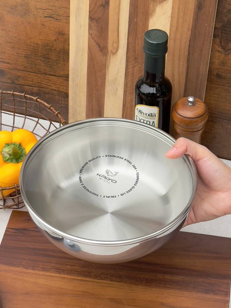Bộ 2 nồi inox đa năng kiêm âu đựng thực phẩm Kaiyo - dáng tròn, size20,24 cm