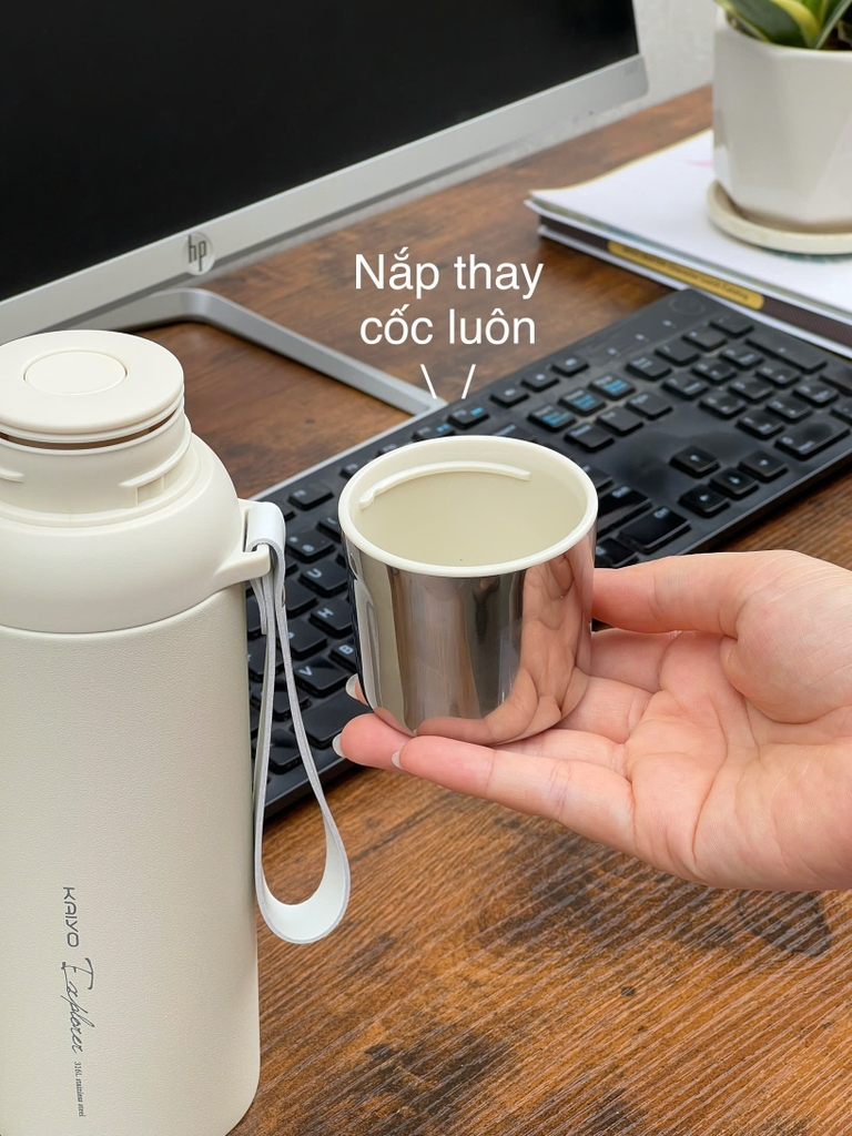 Bình giữ nhiệt 2 lớp inox Kaiyo màu be, dung tích 600ml