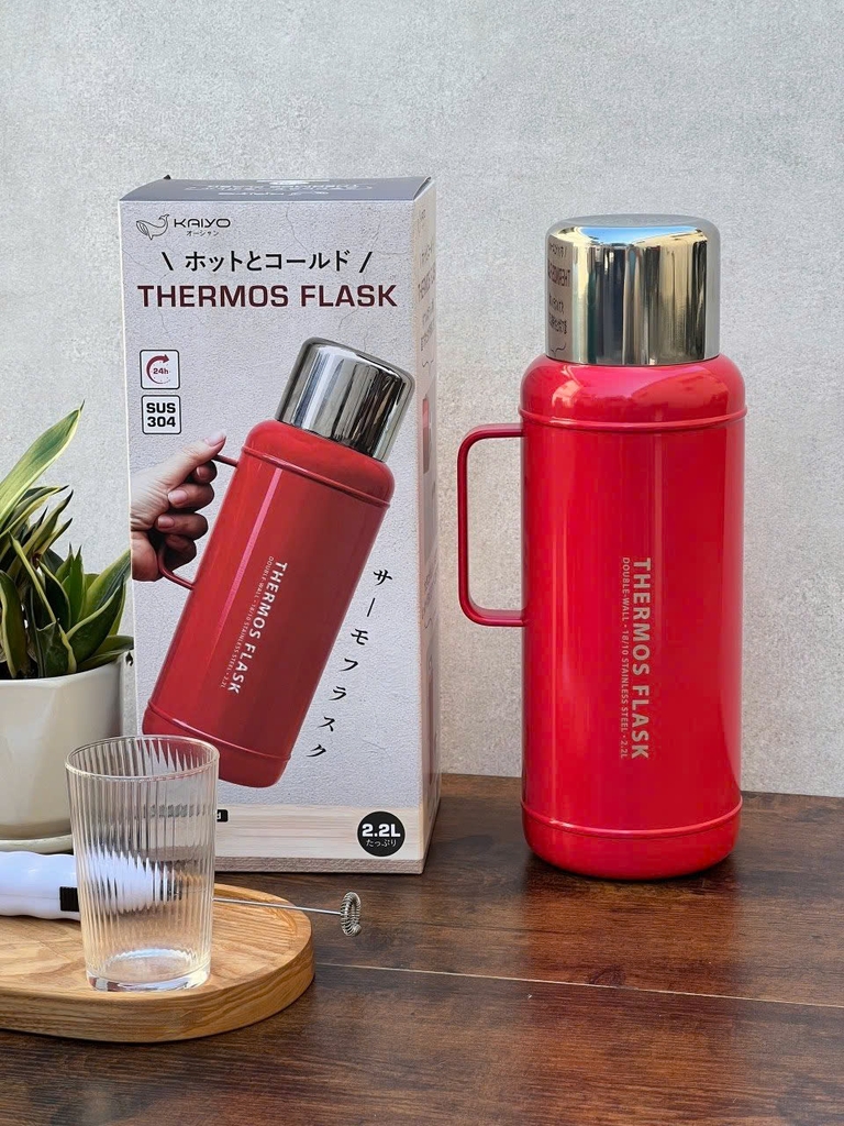 Phích giữ nhiệt 2 lớp inox Kaiyo màu đỏ cherry, dung tích 2,2L