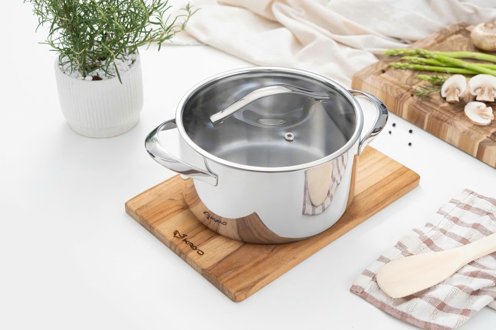 Nồi inox thân đáy liền Tri-Ply Silver Crown, size 20cm