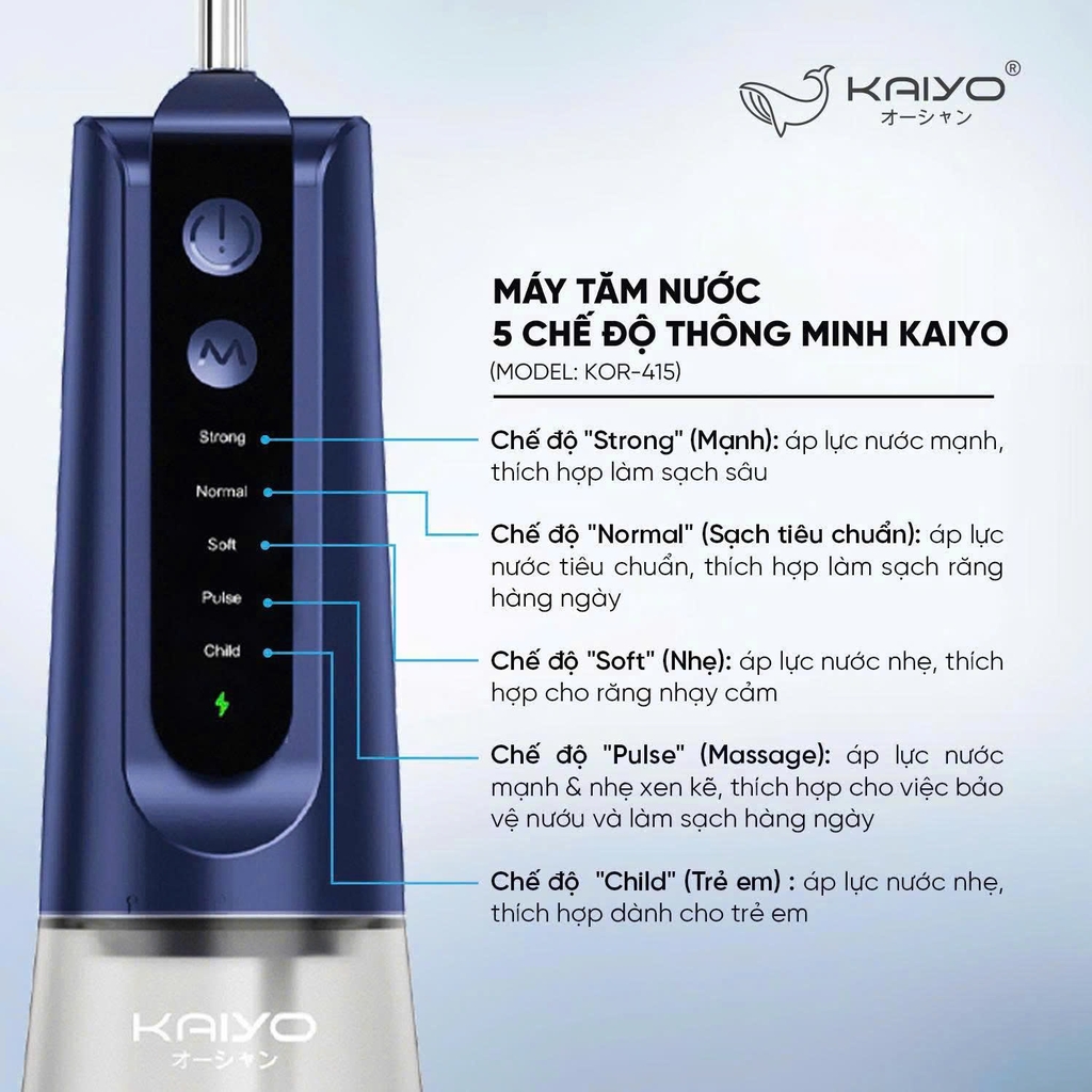 Máy Tăm nước 5 chế độ thông minh Kaiyo màu xanh, model KOR-415