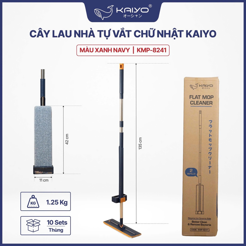Cây lau nhà tự vắt chữ nhật Kaiyo, màu xanh navy