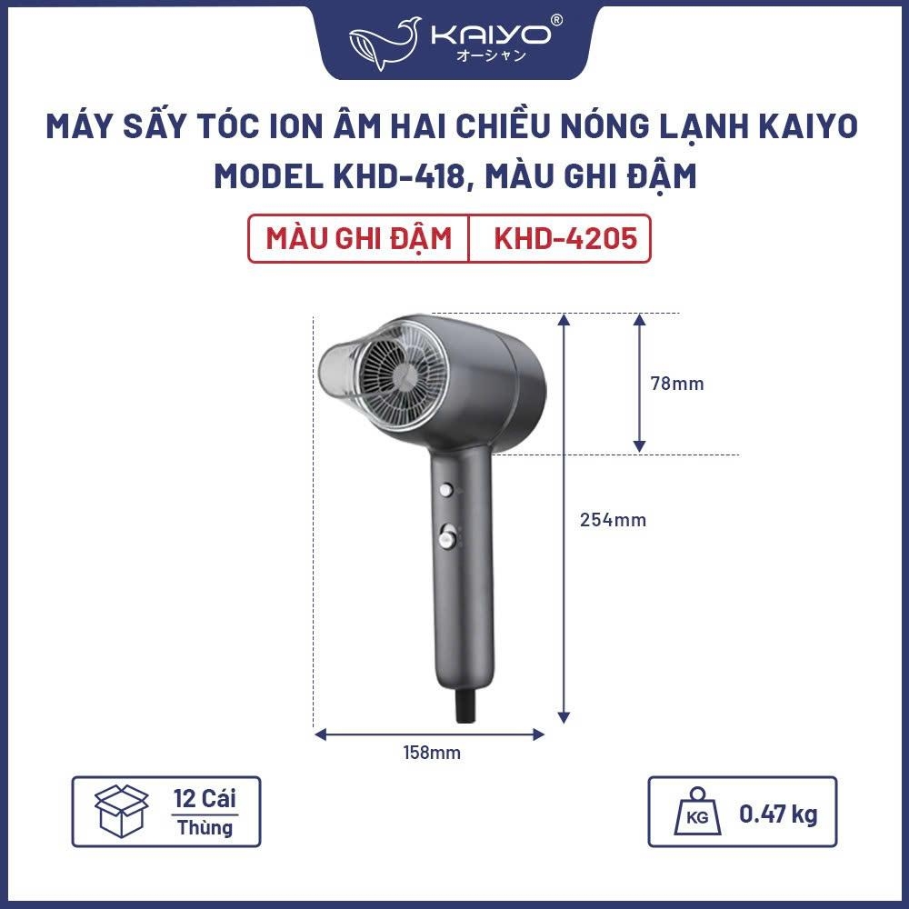 Máy sấy tóc ion âm hai chiều nóng lạnh Kaiyo, model KHD-418, màu ghi đậm