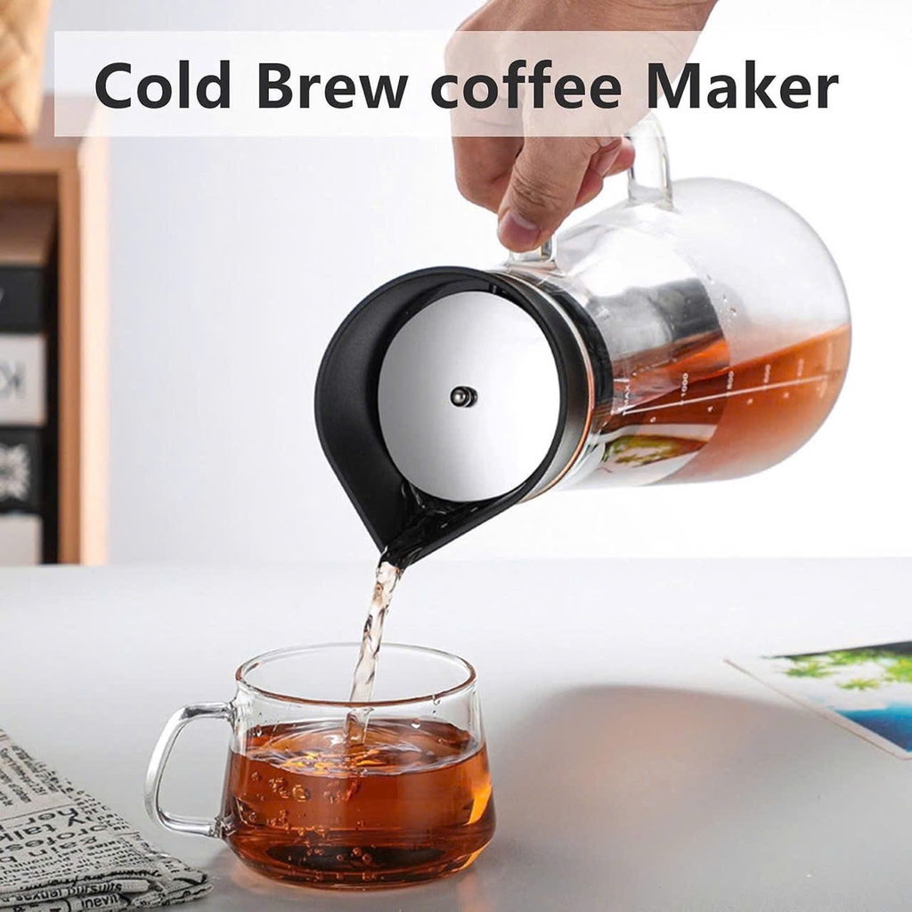 Bình đựng nước, pha trà cafe Cold Brew thủy tinh có lõi lọc inox Momiji 1500ml